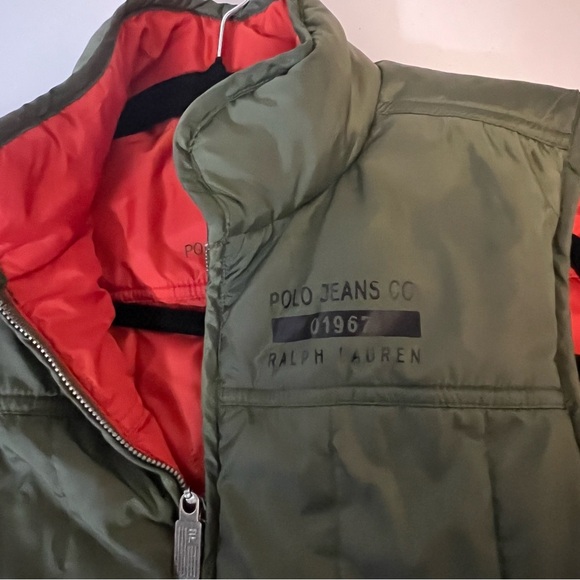 Polo Ralph Lauren unisex Reversible Down Puffer Vest Jacket orange and green - Picture 7 of 9